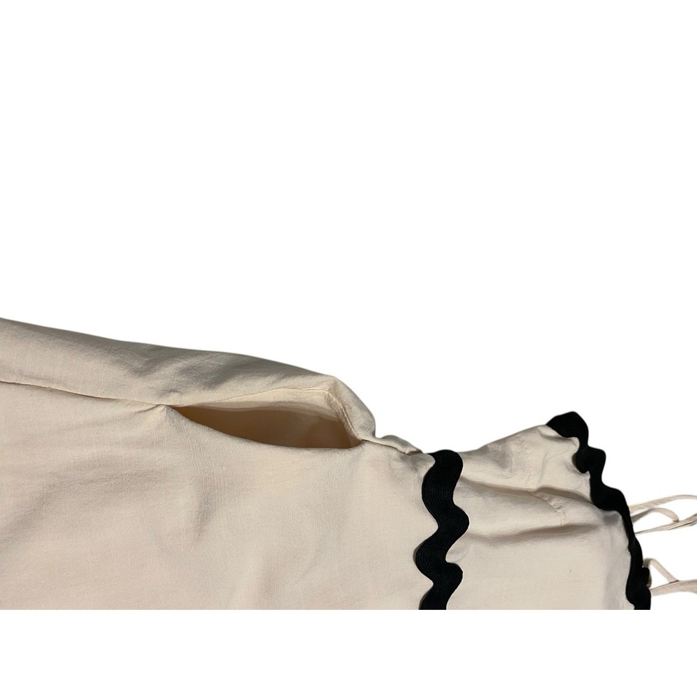Womens Midi Spring Dress Size M Cream Black Wavy Trim Spaghetti Strap Viscose - Picture 9 of 9